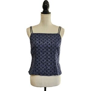 Vintage 90s Silk Square Neck Double Strap Navy & Black Top Size 4 Whimsigoth